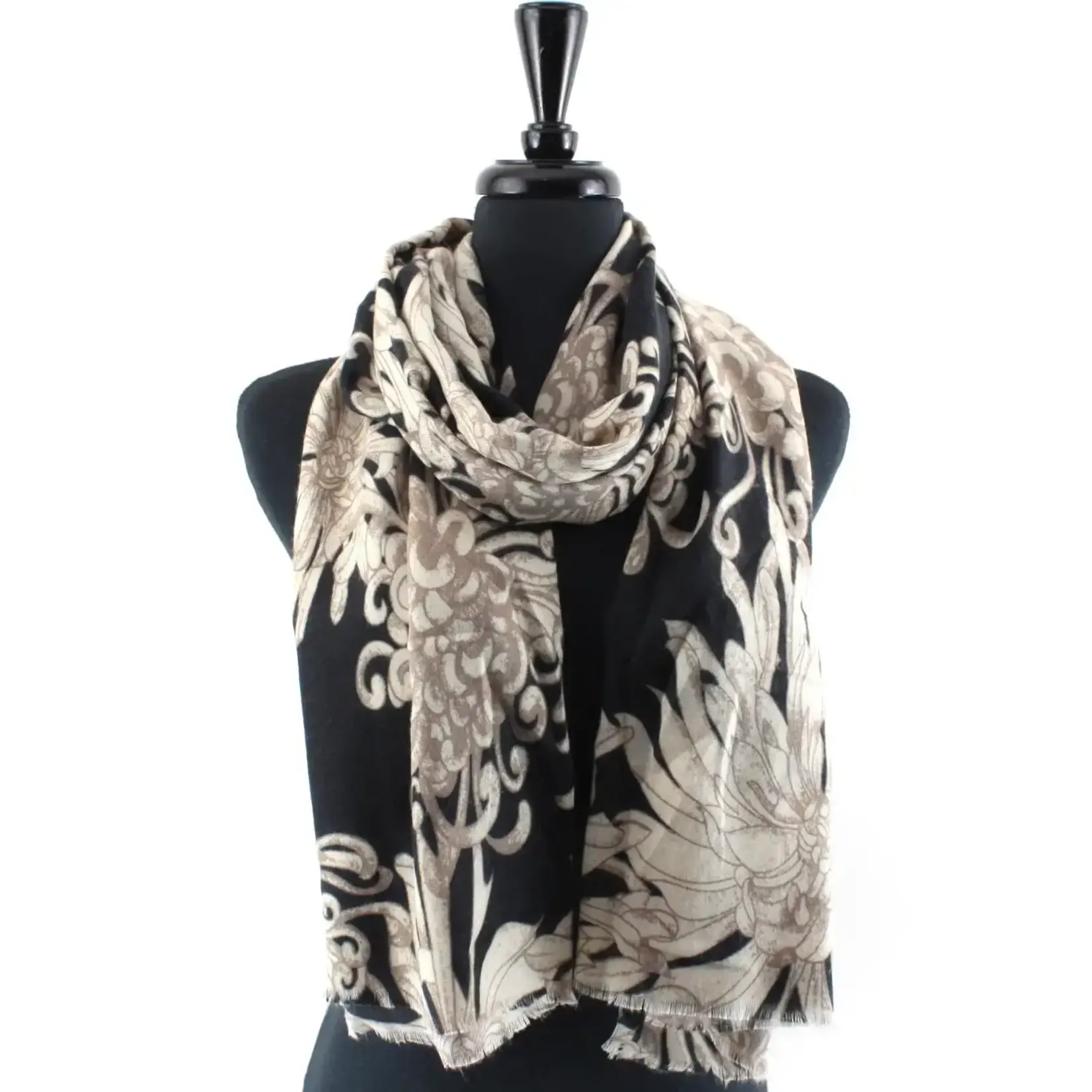 Pretty Persuasions Cashmere Like Print Scarf in Ivory/Black
