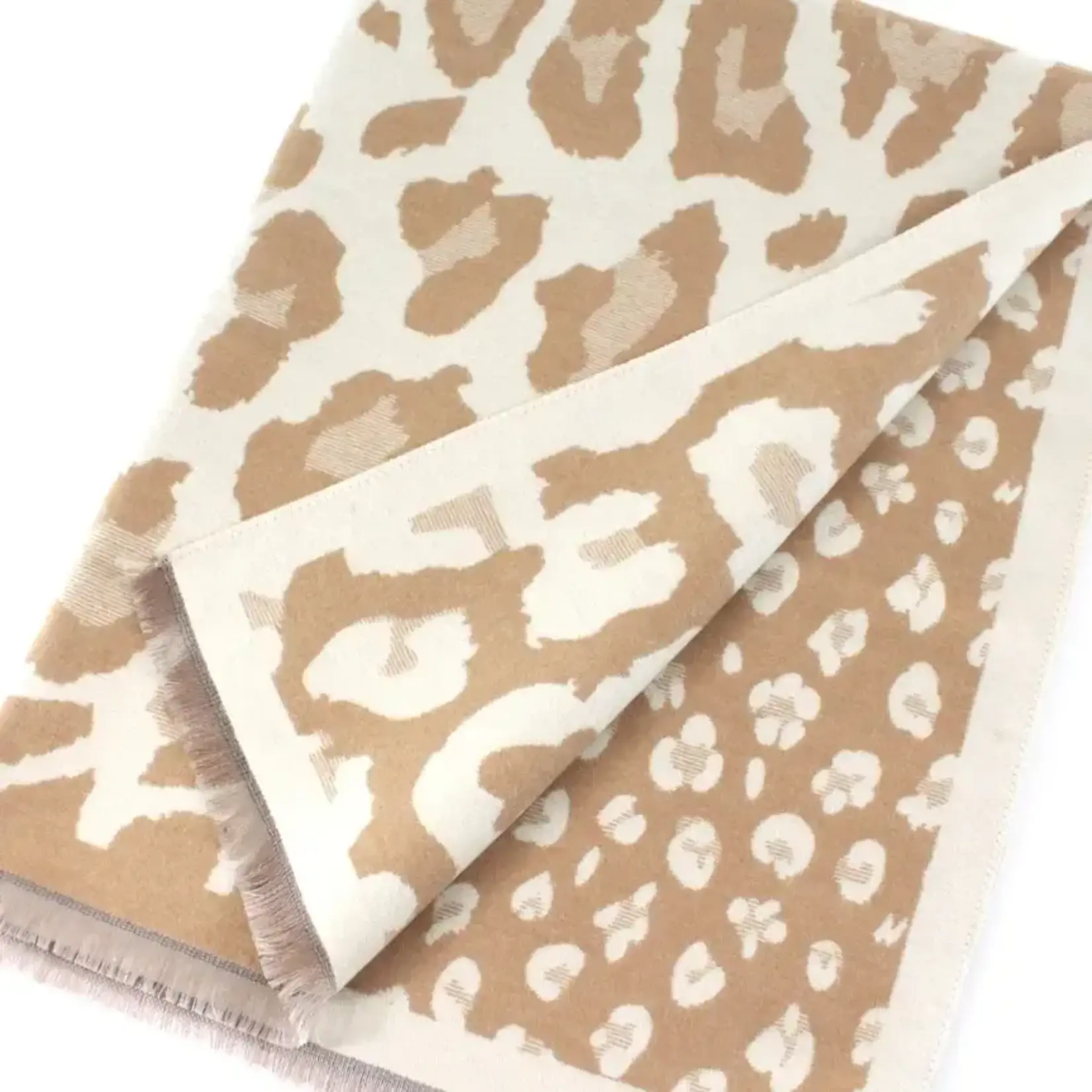 Pretty Persuasions Leopard Pattern Polyester/Viscose Reversible Scarf Camel/Ivory