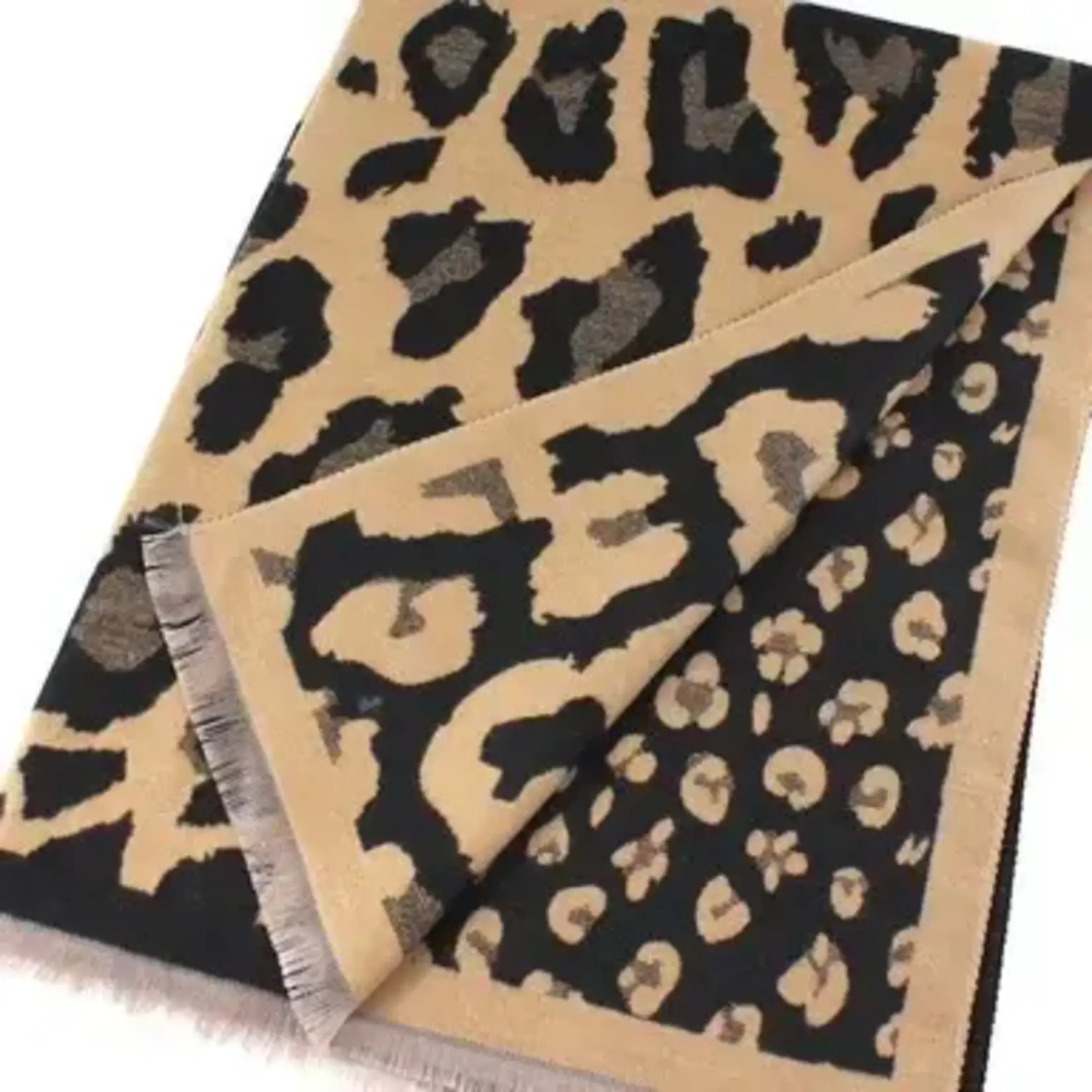 Pretty Persuasions Leopard Pattern Polyester/Viscose Reversible Scarf Tan/Black