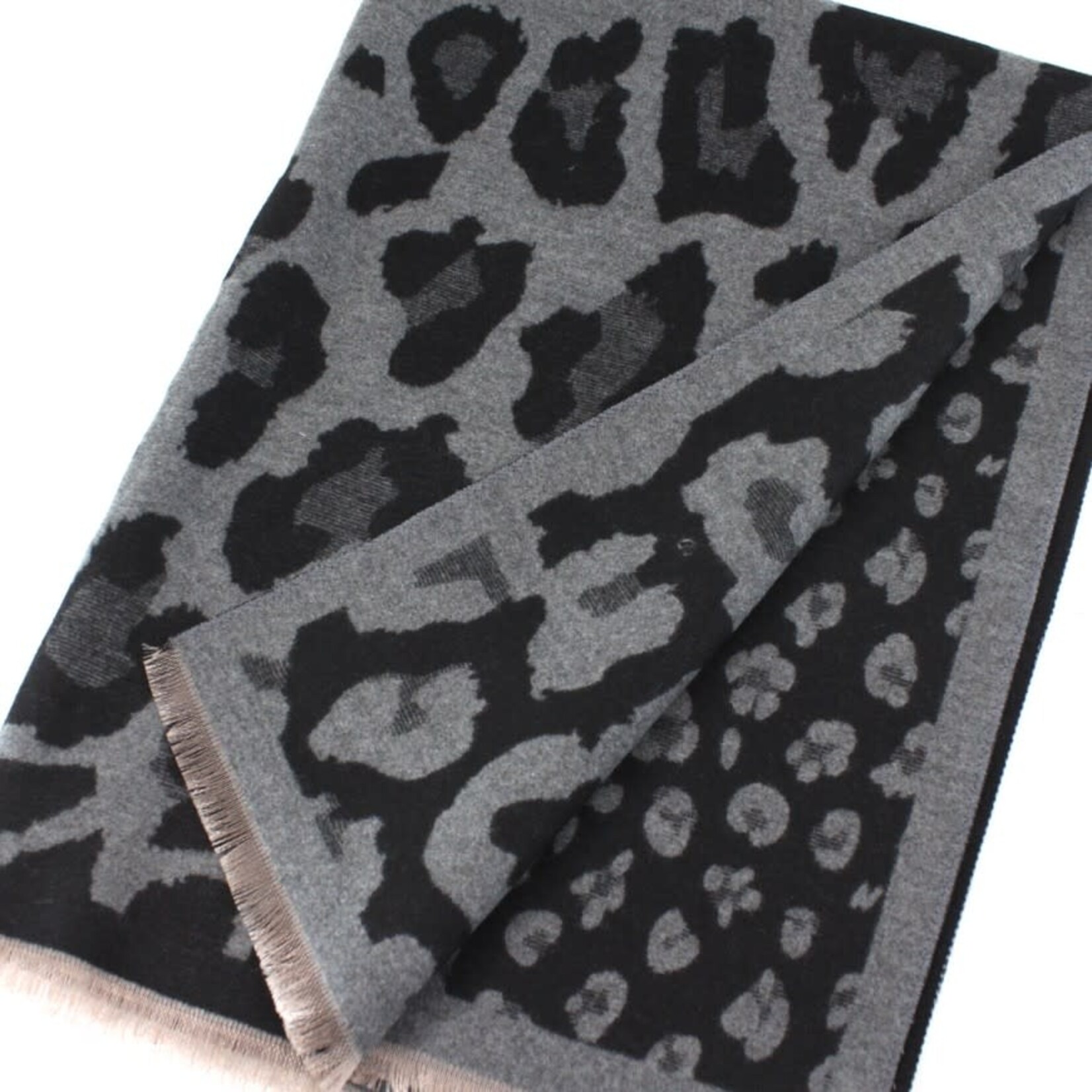 Pretty Persuasions Leopard Pattern Polyester/Viscose Reversible Scarf Grey/Black