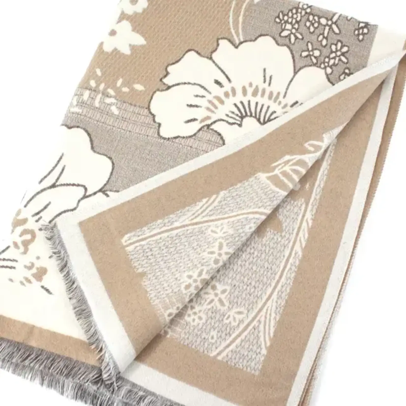 Pretty Persuasions Polyester Reversible Large Floral Scarf in Beige/Ivory