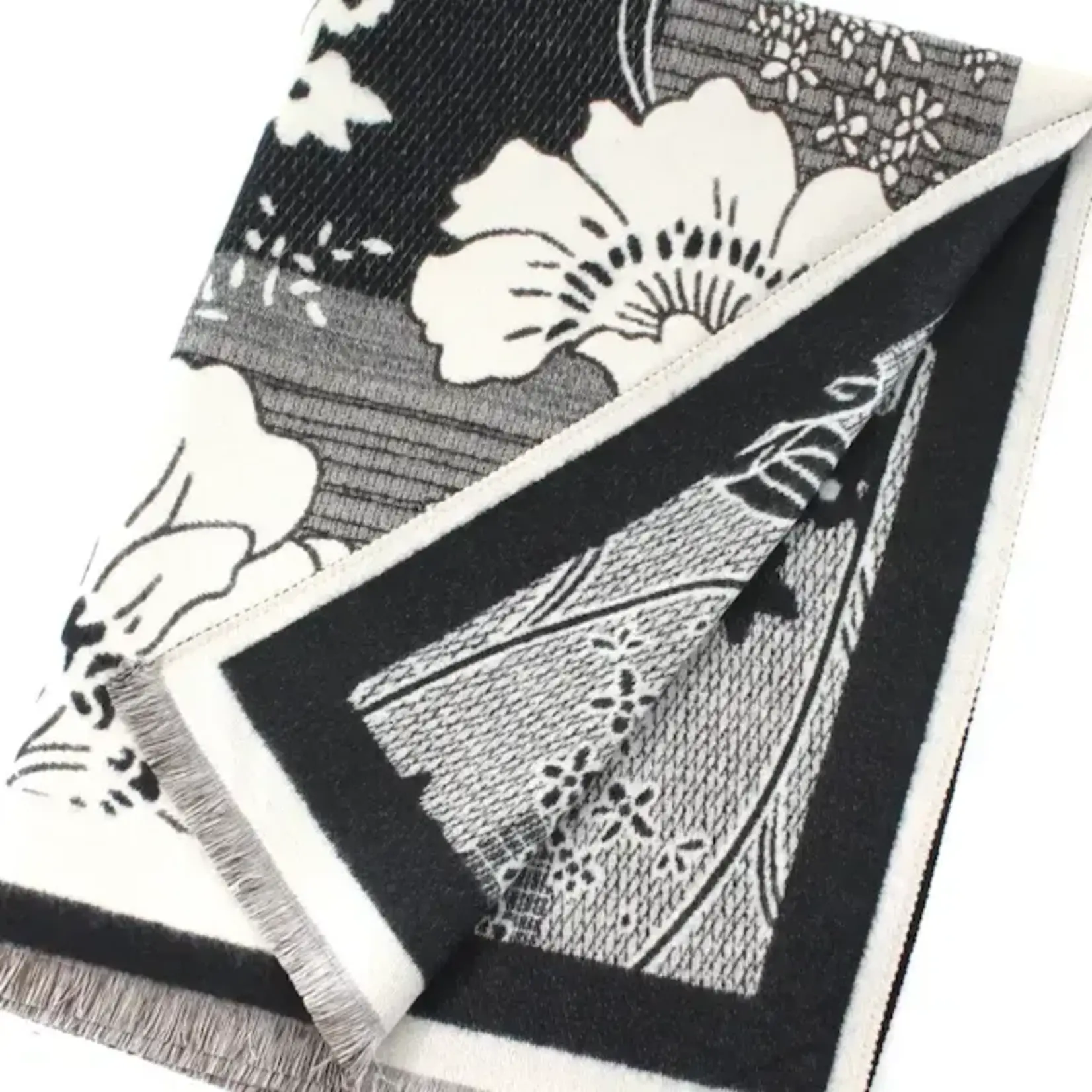 Pretty Persuasions Polyester Reversible Large Floral Scarf in Black/Ivory