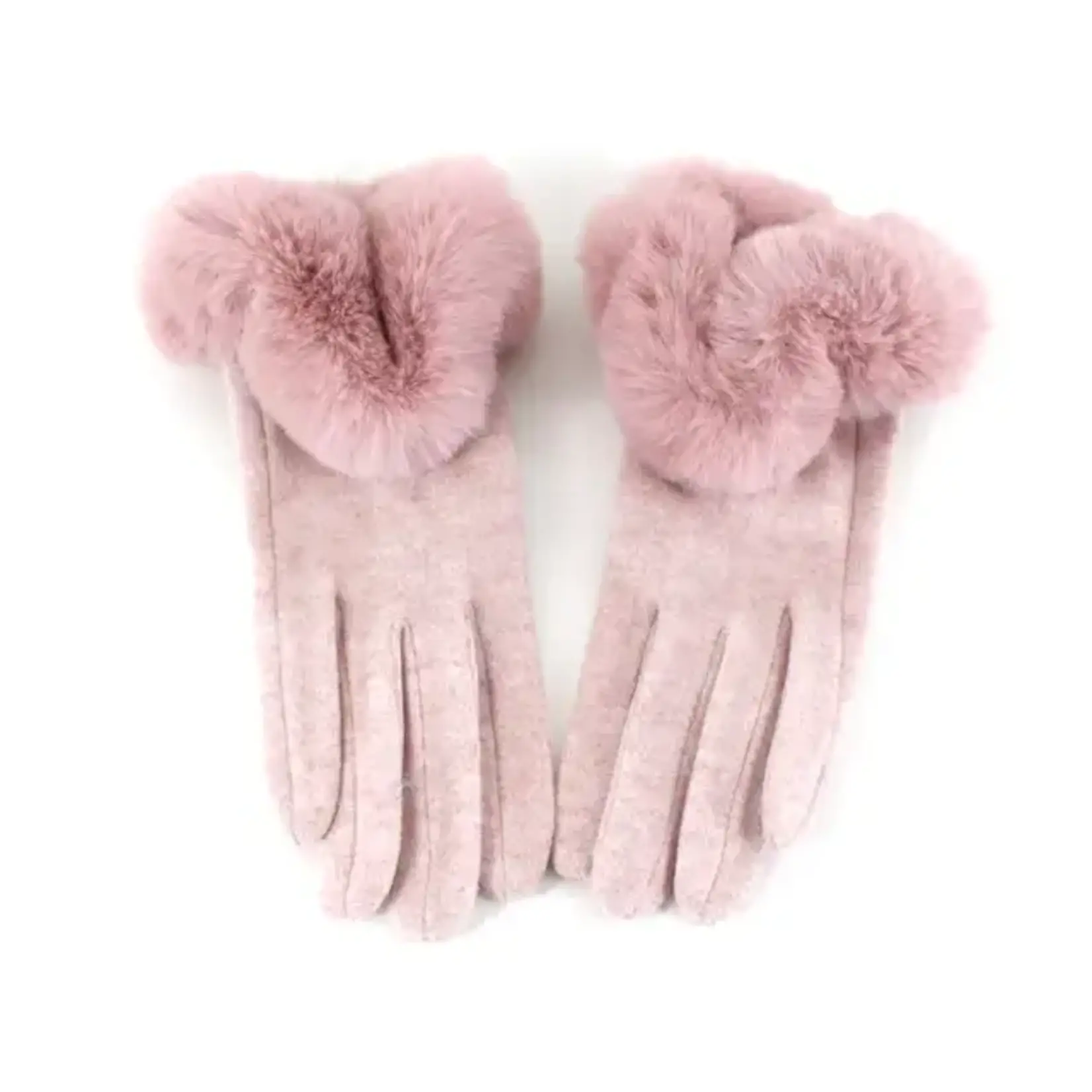 Pretty Persuasions Faux Fur Trim Velvet Like Gloves in Pink