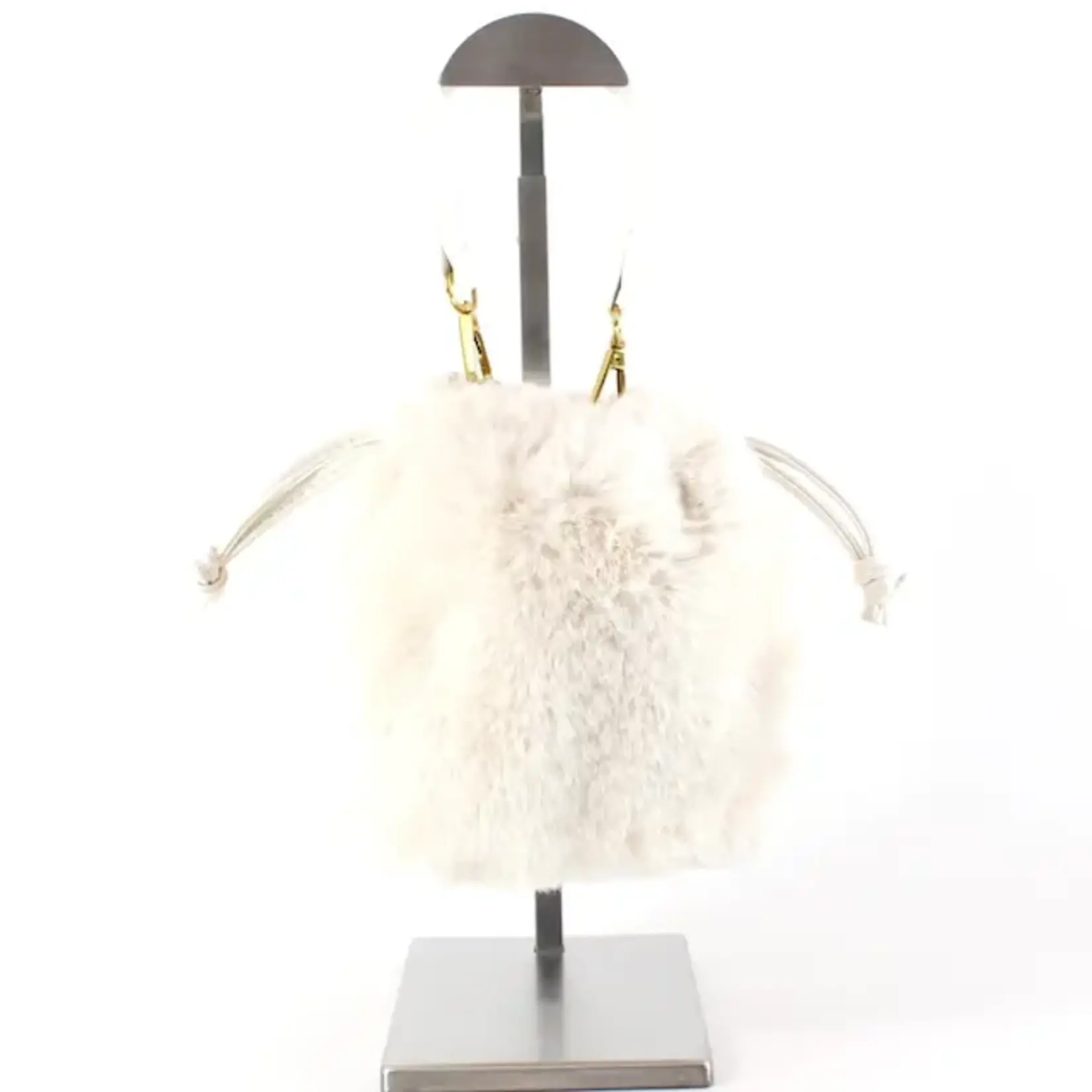 Pretty Persuasions Faux Fur Drawstring Bucket Crossbody Bag in Cream