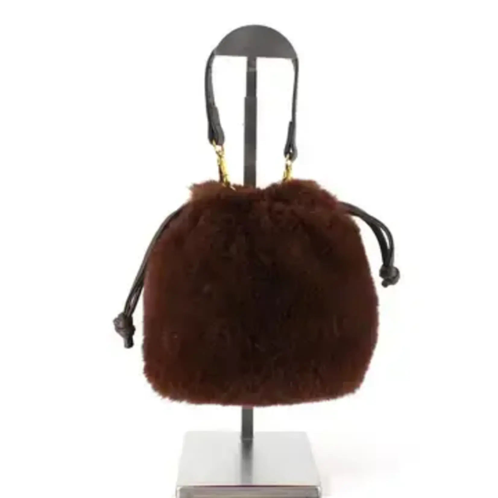 Pretty Persuasions Faux Fur Drawstring Bucket Crossbody Bag in Chocolate