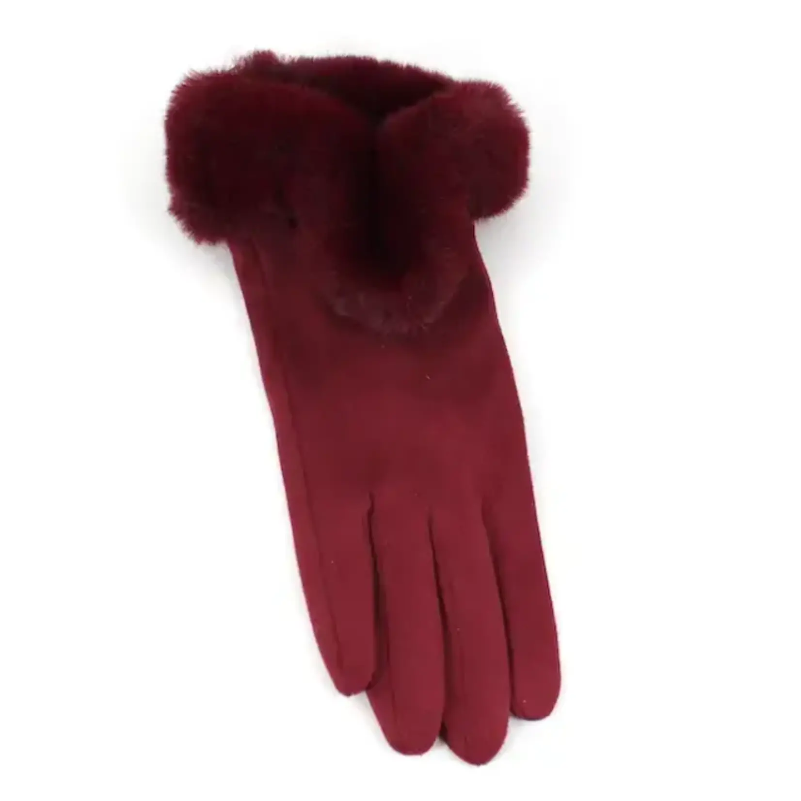Pretty Persuasions Faux Fur Trim Velvet Like Gloves in Wine