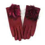 Pretty Persuasions Faux Fur Pom Pom Gloves in Wine