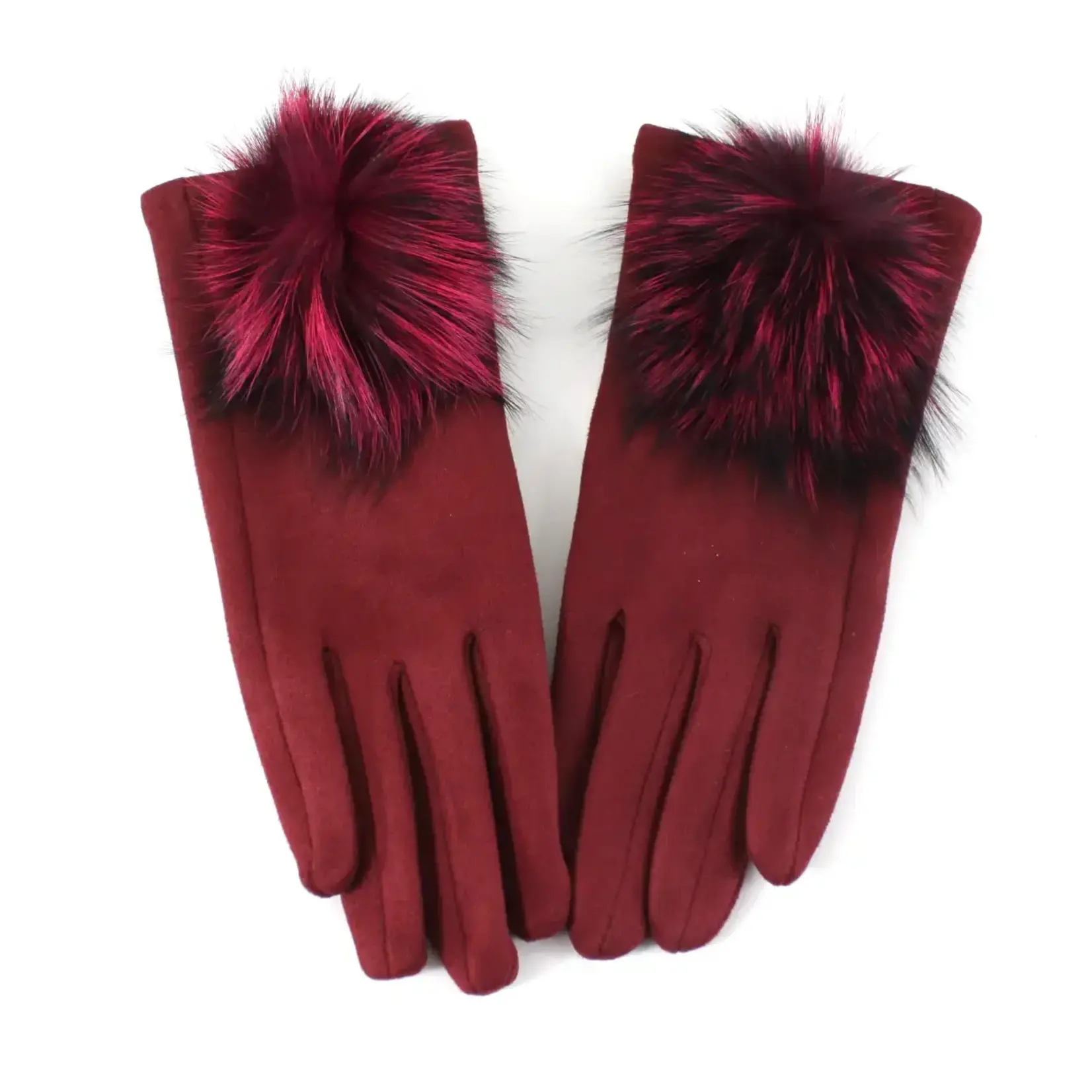 Pretty Persuasions Faux Fur Pom Pom Gloves in Wine