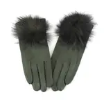 Pretty Persuasions Faux Fur Pom Pom Gloves in Olive