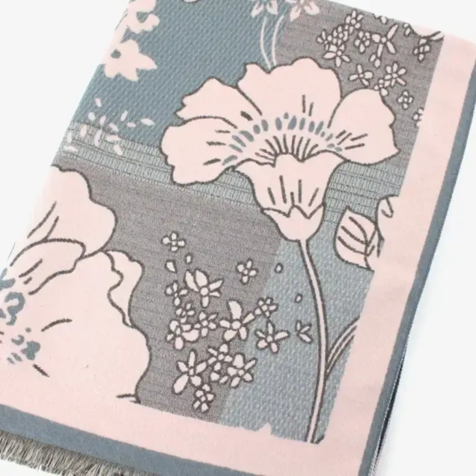 Pretty Persuasions Polyester Reversible Large Floral Scarf in Pink/Ivory