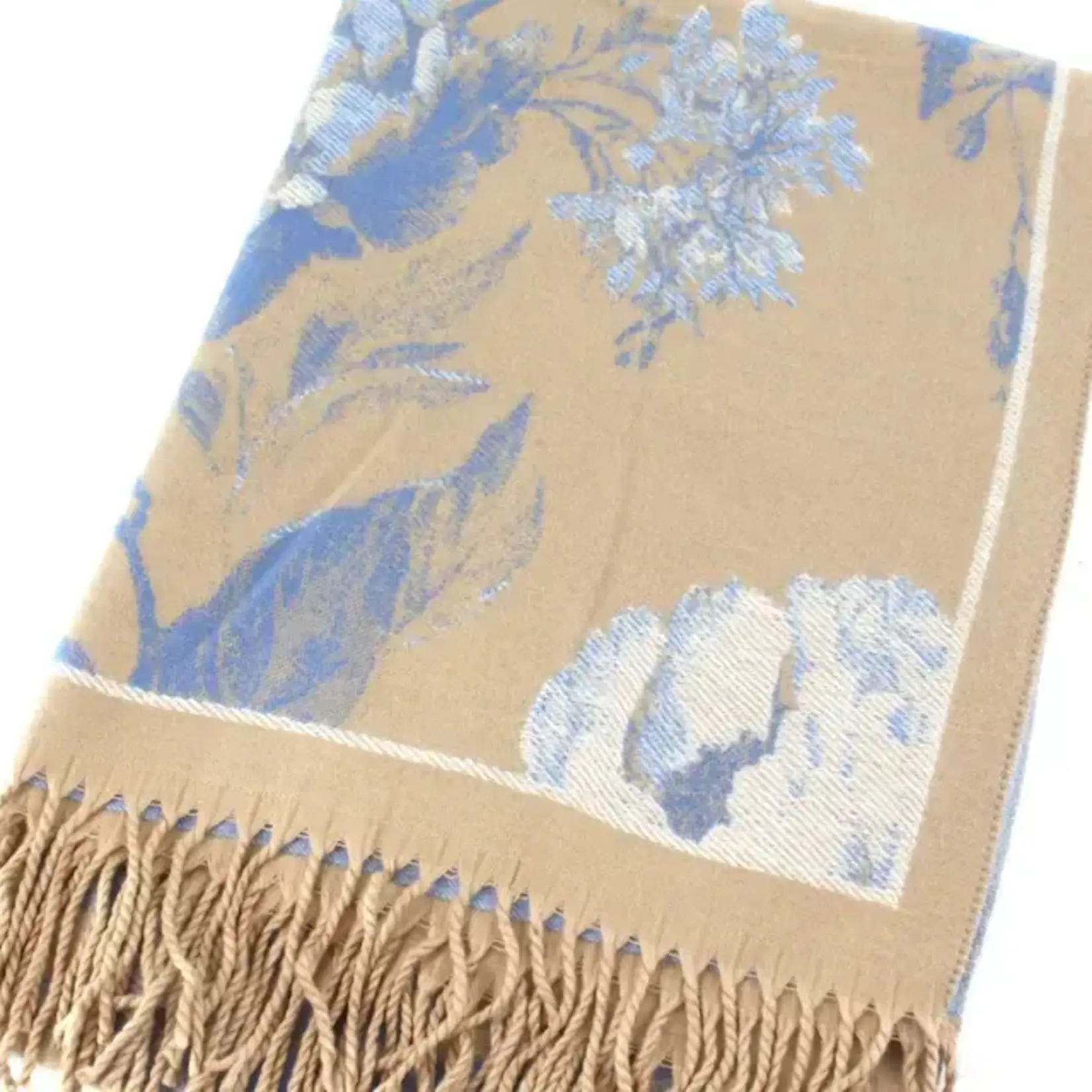 Pretty Persuasions Floral Patterned Cold Weather Scarf In Beige/Blue