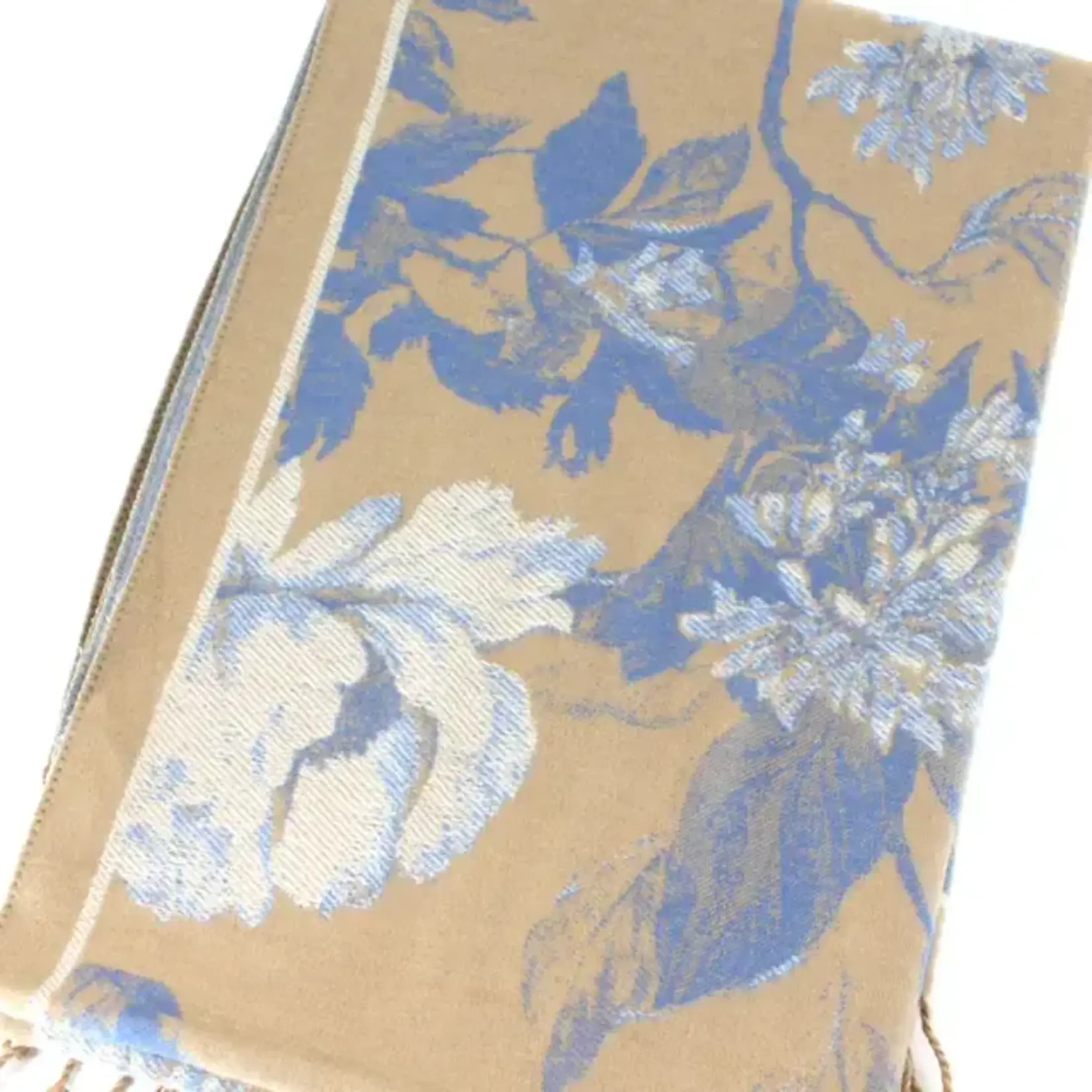 Pretty Persuasions Floral Patterned Cold Weather Scarf In Beige/Blue