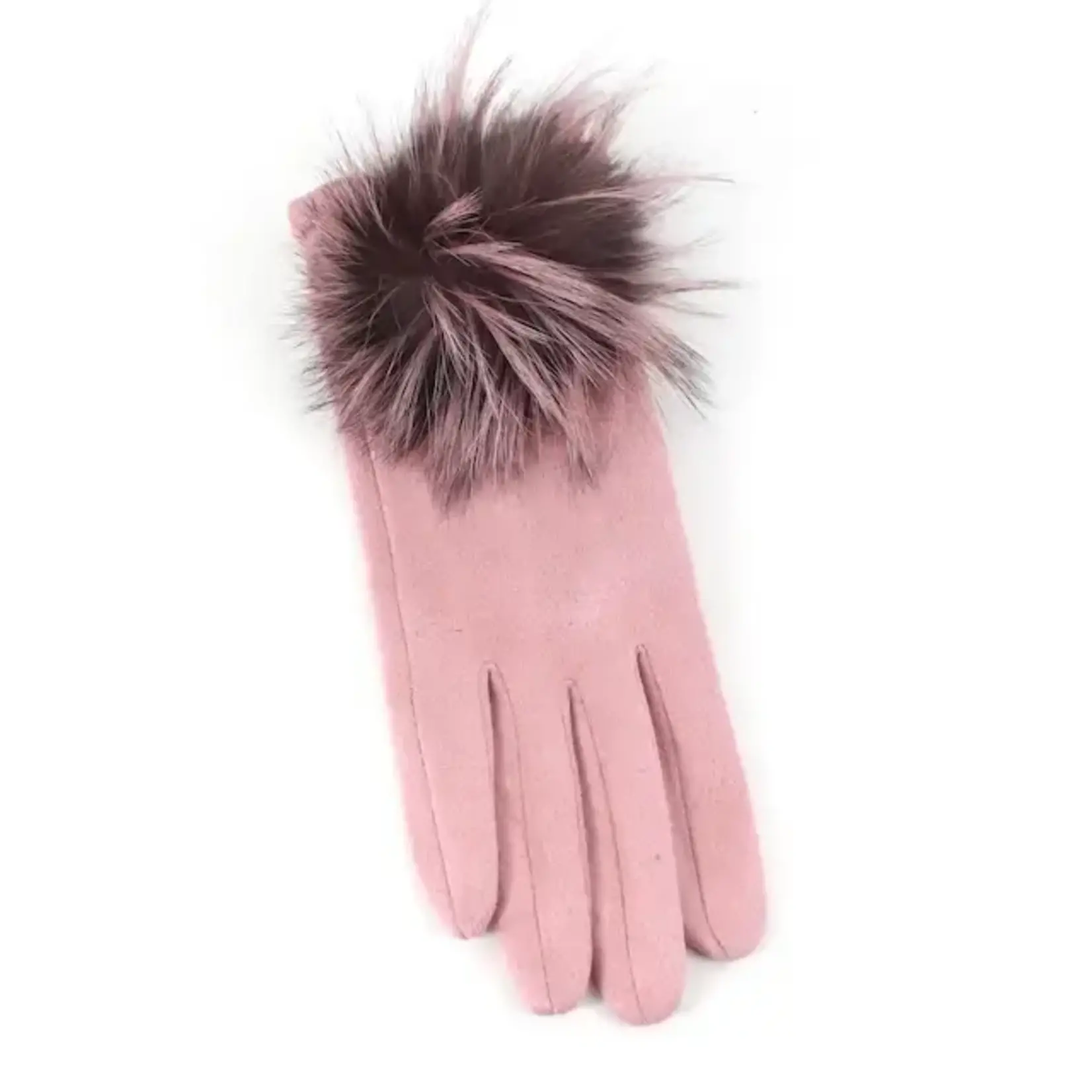 Pretty Persuasions Faux Fur Pom Pom Gloves in Pink