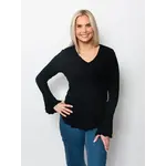 Dreamcatcher V-Neck Flounce Slv Top in Black