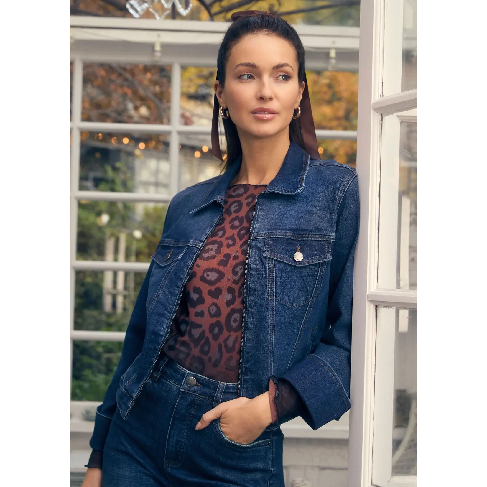 FDJ Denim Zip Front Jacket in Dark Blue
