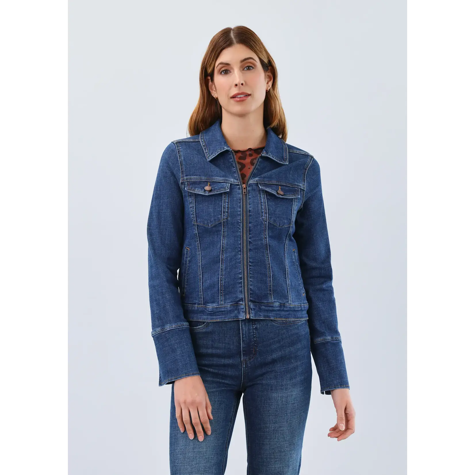 FDJ Denim Zip Front Jacket in Dark Blue