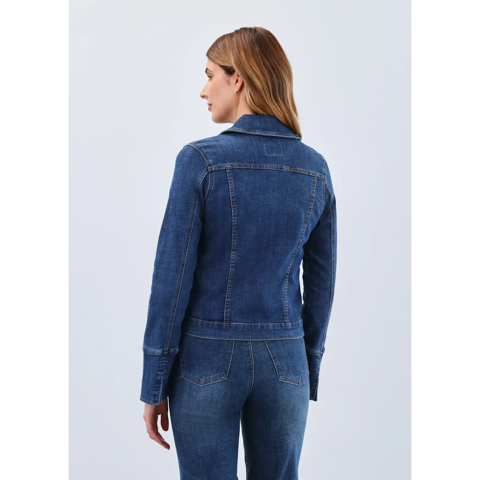 FDJ Denim Zip Front Jacket in Dark Blue