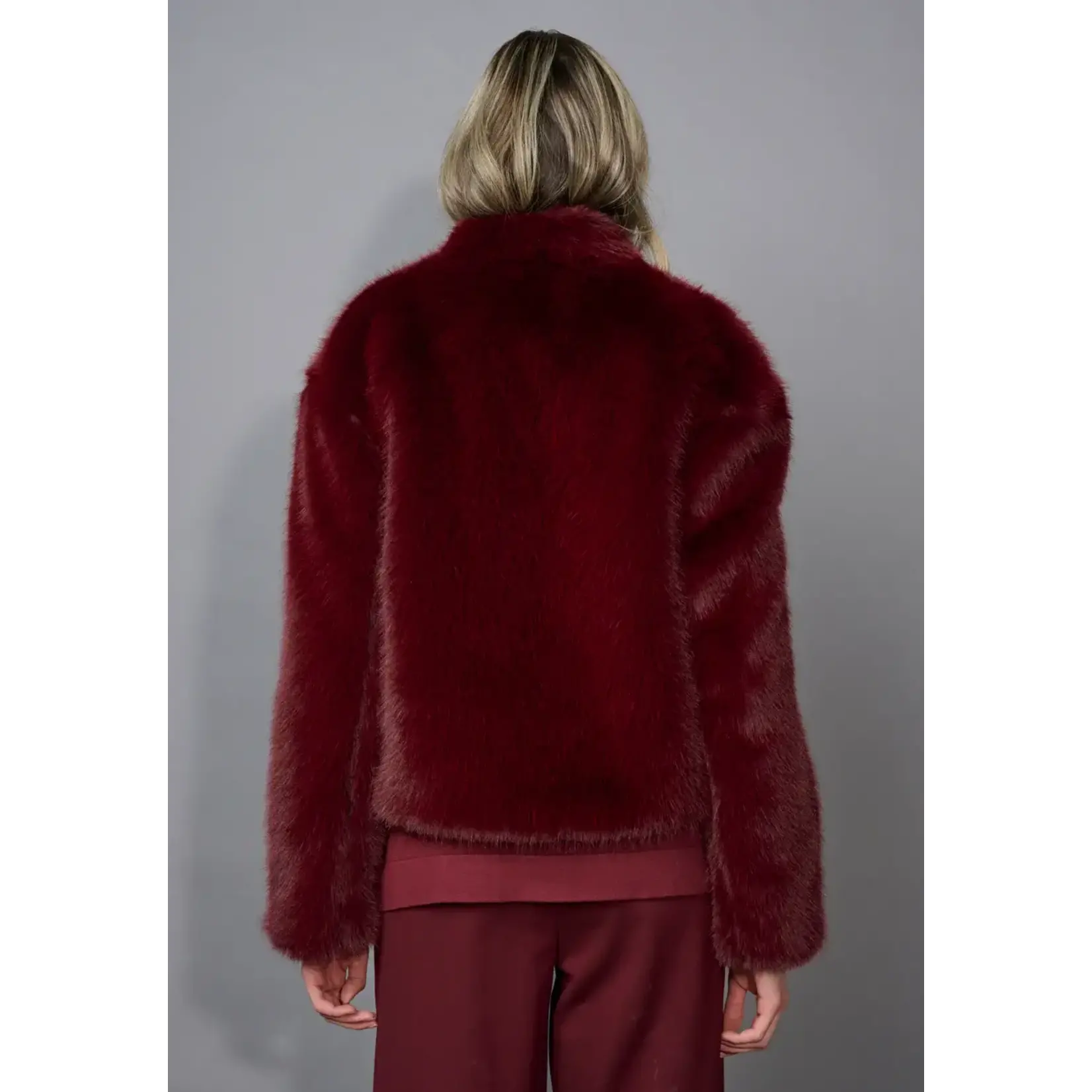 Picadilly Zip Front Faux Fur Jacket in Bordeaux