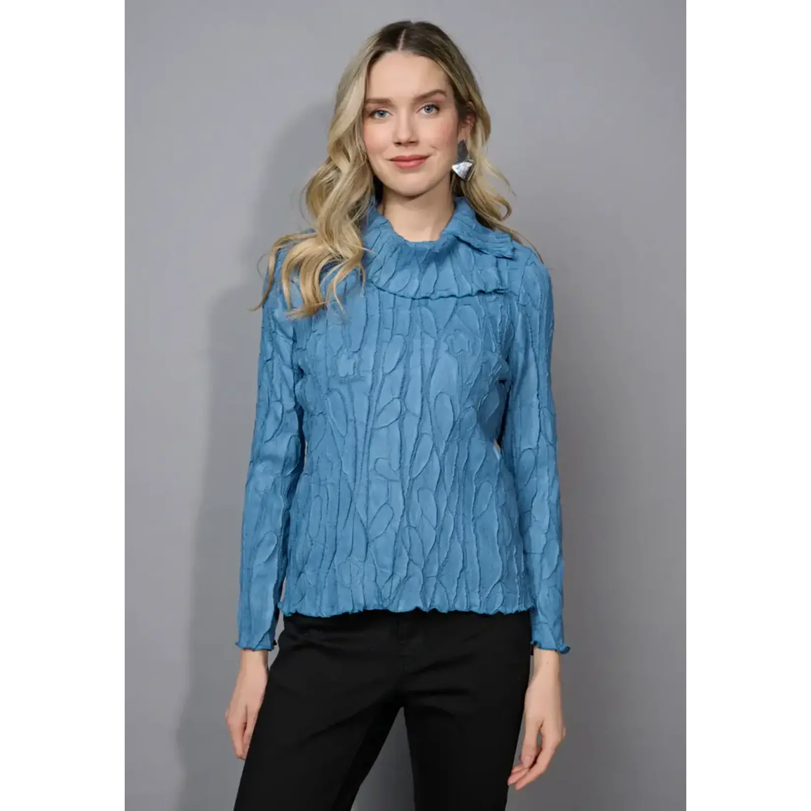 Picadilly Split Collar Pleated Top in Celestial