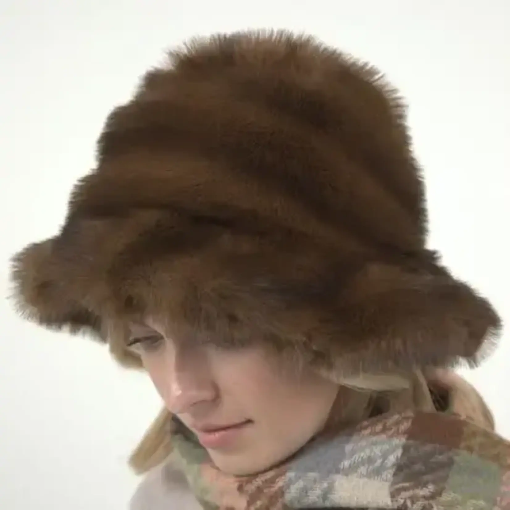 Jeanne Simmons Faux Fur Swirl Bucket Hat in Brown