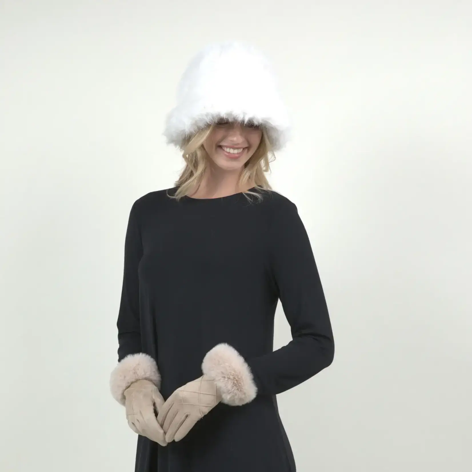 Jeanne Simmons Faux Fur Shaggy Bucket Hat in White