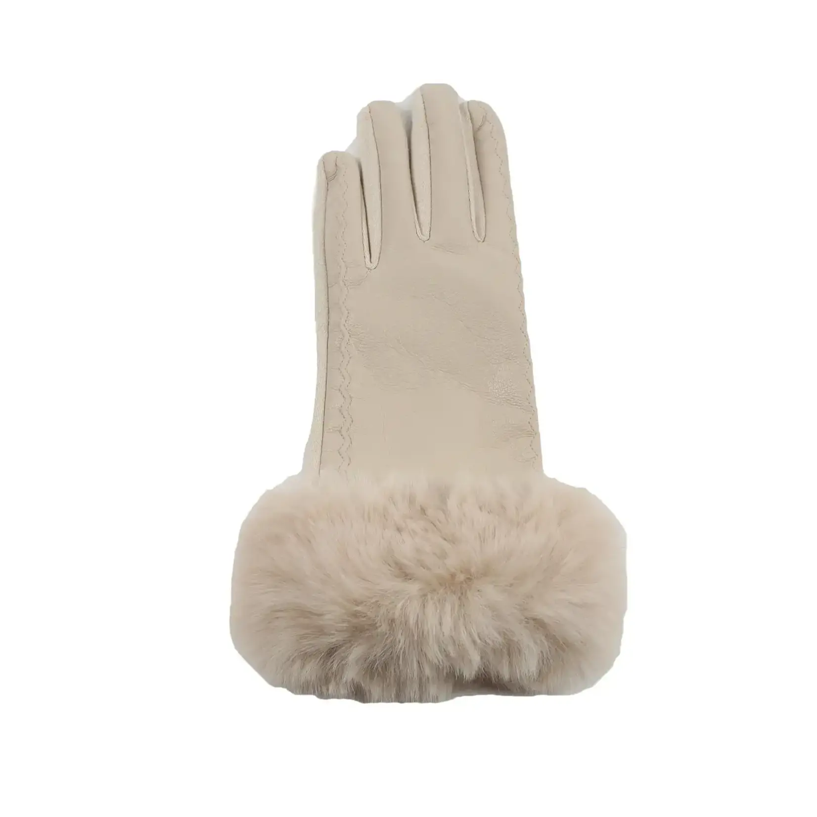 Jeanne Simmons Pleather Top Texting Glove W/FauxFur Cuff in Cream