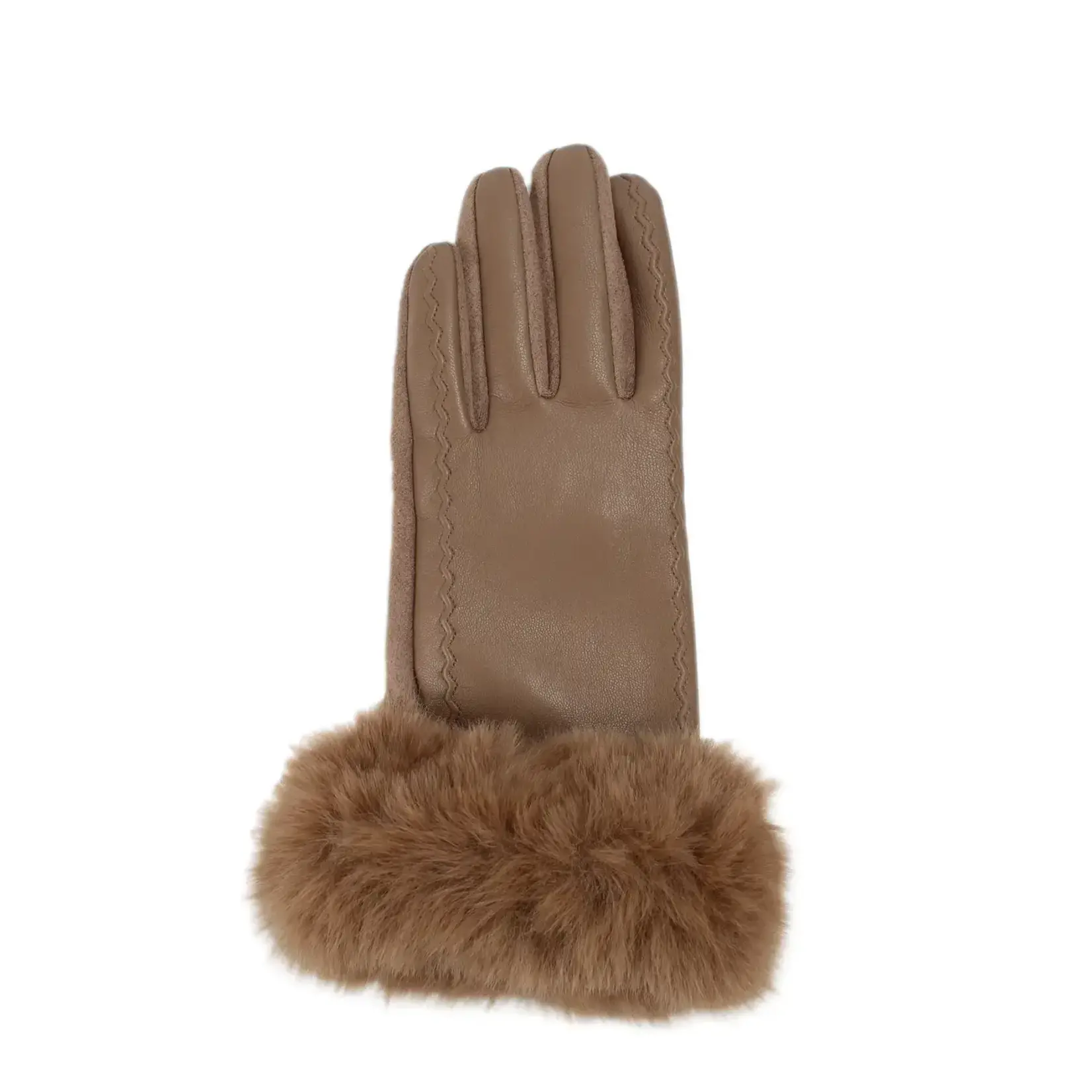 Jeanne Simmons Pleather Top Text Glove W/FauxFur Cuff in Lt Brown
