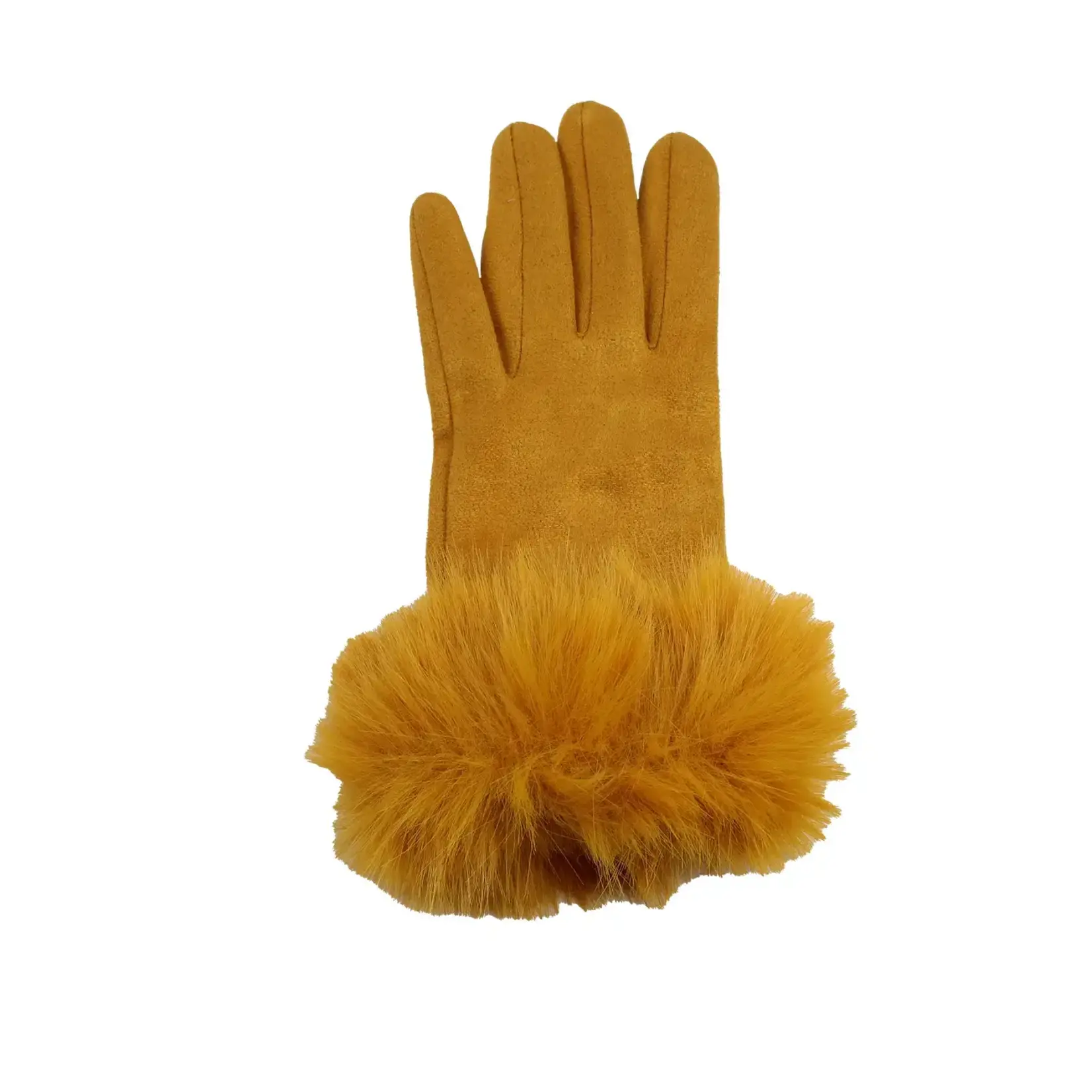 Jeanne Simmons Pleather Top Text Glove W/FauxFur Cuff in Mustard