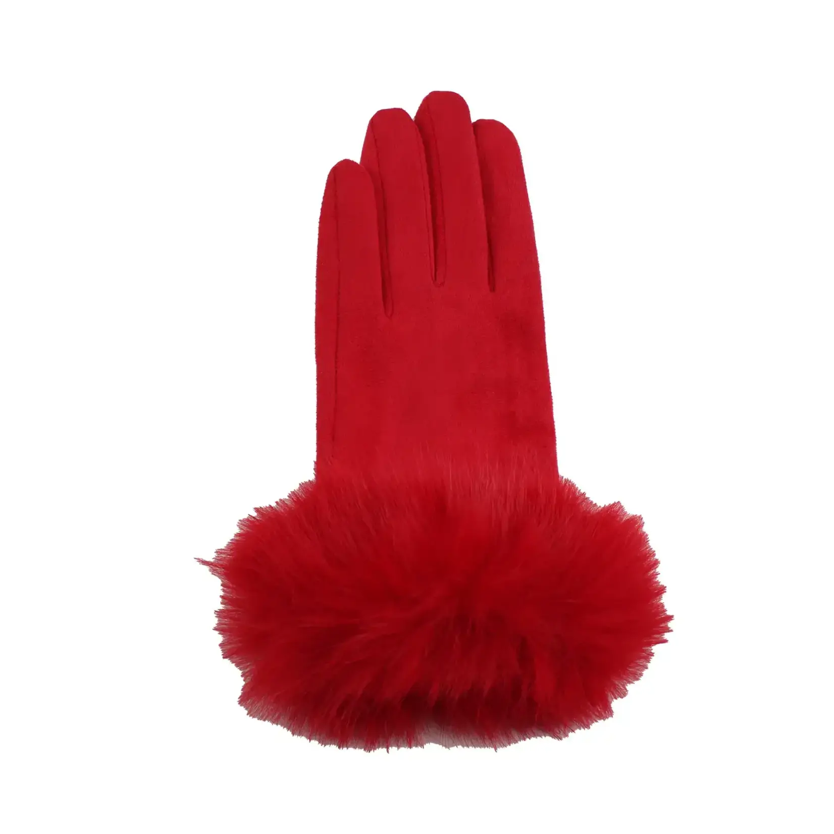 Jeanne Simmons Pleather Top Text Glove W/FauxFur Cuff in Red
