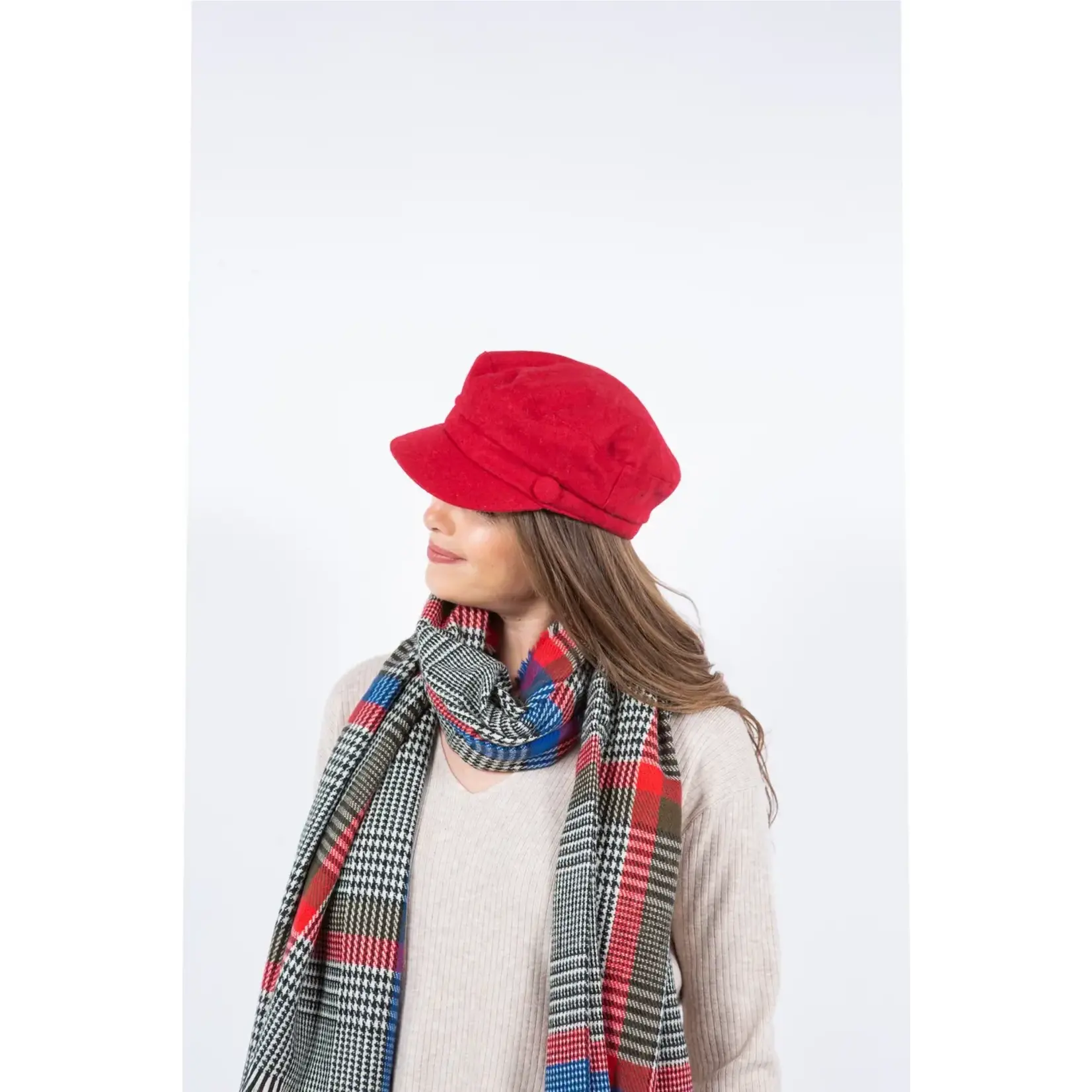 Jeanne Simmons Poly Fleece Lined Newsboy Cap in Red