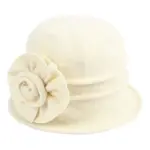 Jeanne Simmons Boiled Wool Cloche w/ Pleats & Flower in Cream