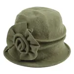 Jeanne Simmons Boiled Wool Cloche w/ Pleats & Flower in Green