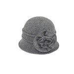 Jeanne Simmons Boiled Wool Cloche w/Pleats & Flower in Grey
