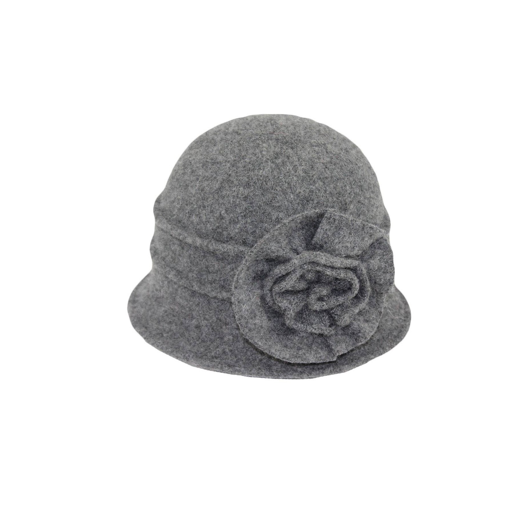 Jeanne Simmons Boiled Wool Cloche w/Pleats & Flower in Grey
