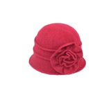 Jeanne Simmons Boiled Wool Cloche w/Pleats & Flower in Red