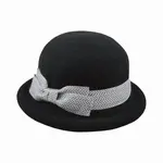 Jeanne Simmons Boiled Wool Roller Cloche w/Grey Ribbon in Black