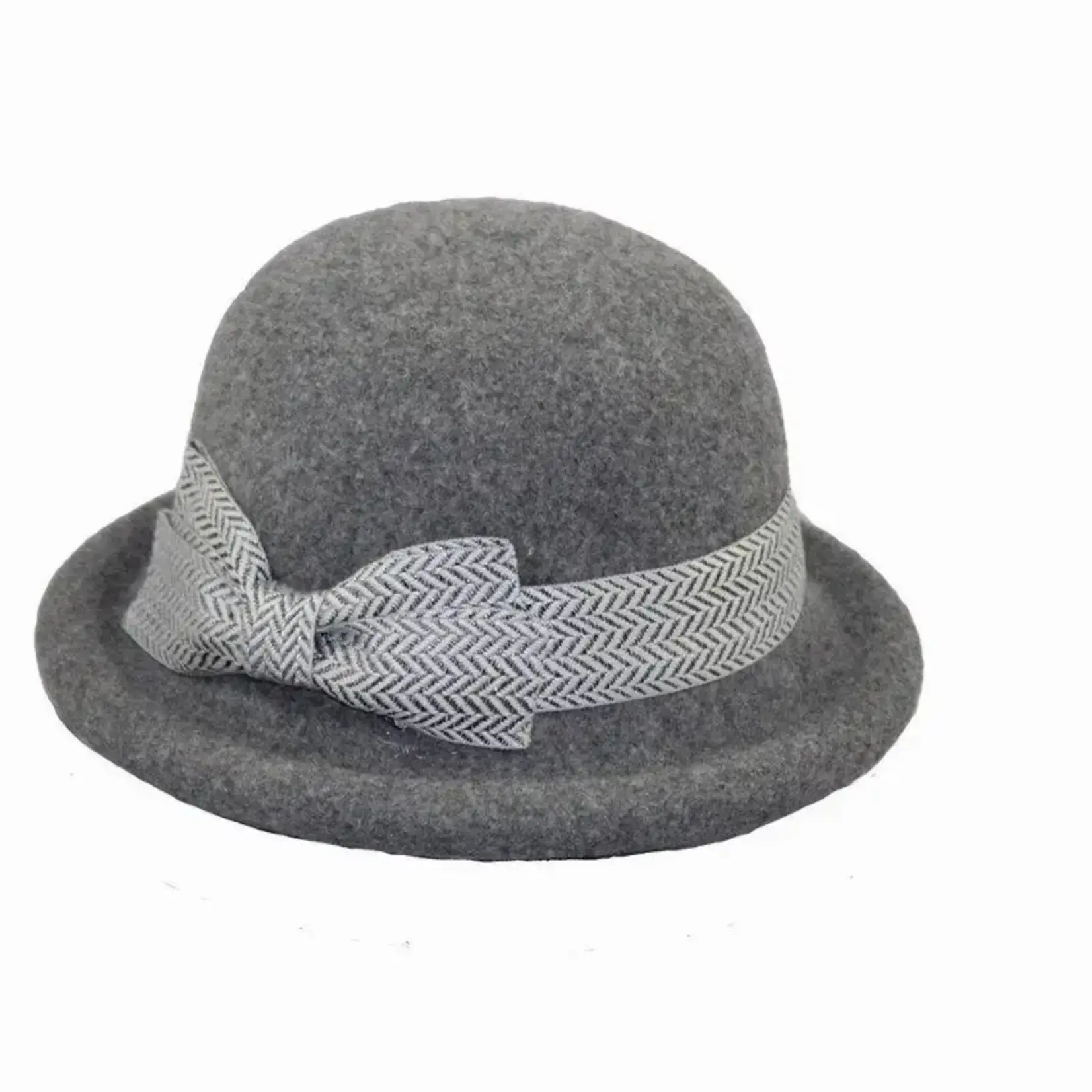 Jeanne Simmons Boiled Wool Roller Cloche w/Grey Ribbon in Grey