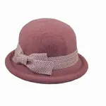 Jeanne Simmons Boiled Wool Roller Cloche w/Pink Ribbon in Pink