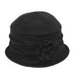 Jeanne Simmons Boiled Wool Bucket Hat w/ Ridges & Flower in Black