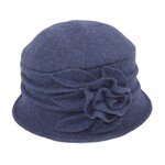 Jeanne Simmons Boiled Wool Bucket Hat w/ Ridges & Flower in Navy