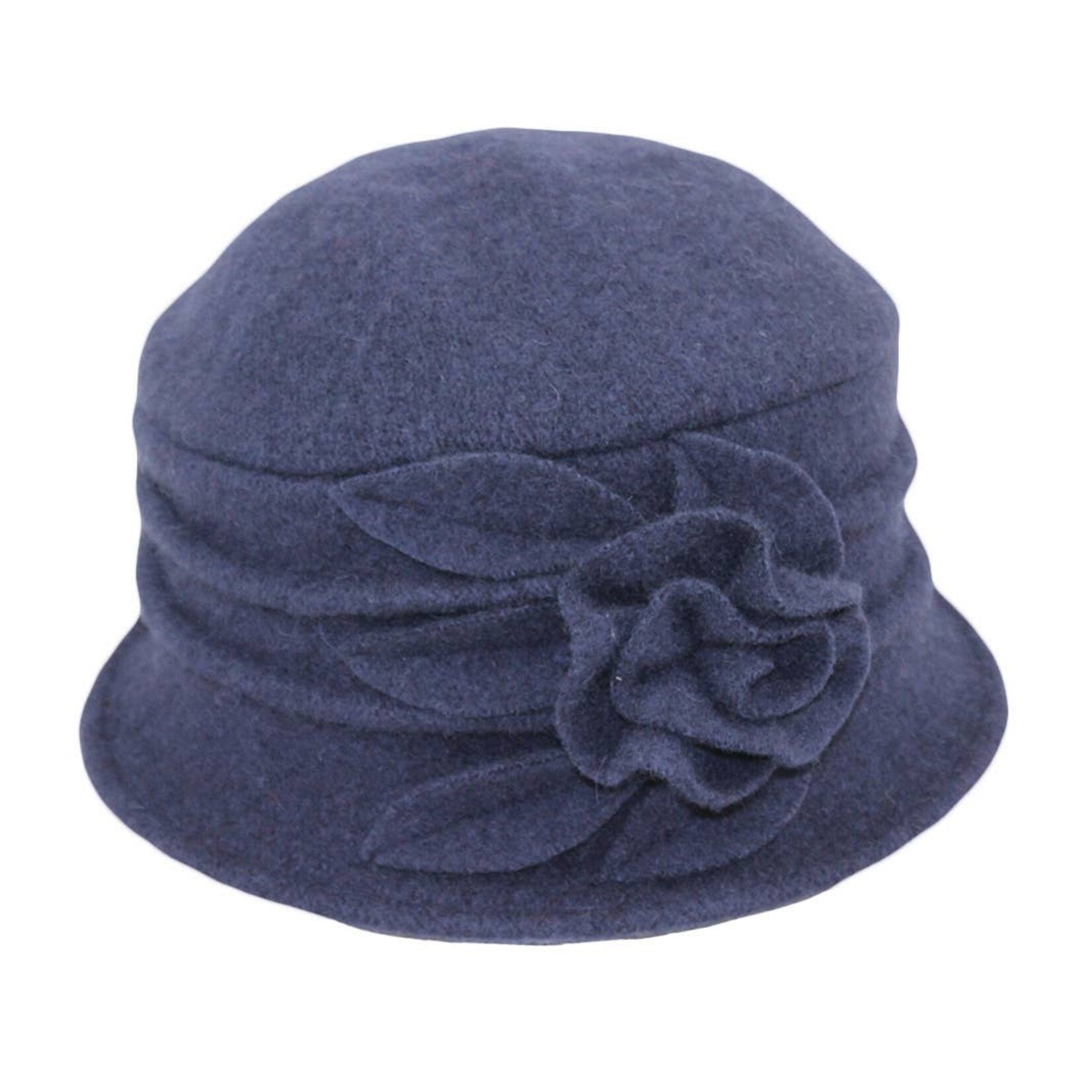 Jeanne Simmons Boiled Wool Bucket Hat w/ Ridges & Flower in Navy