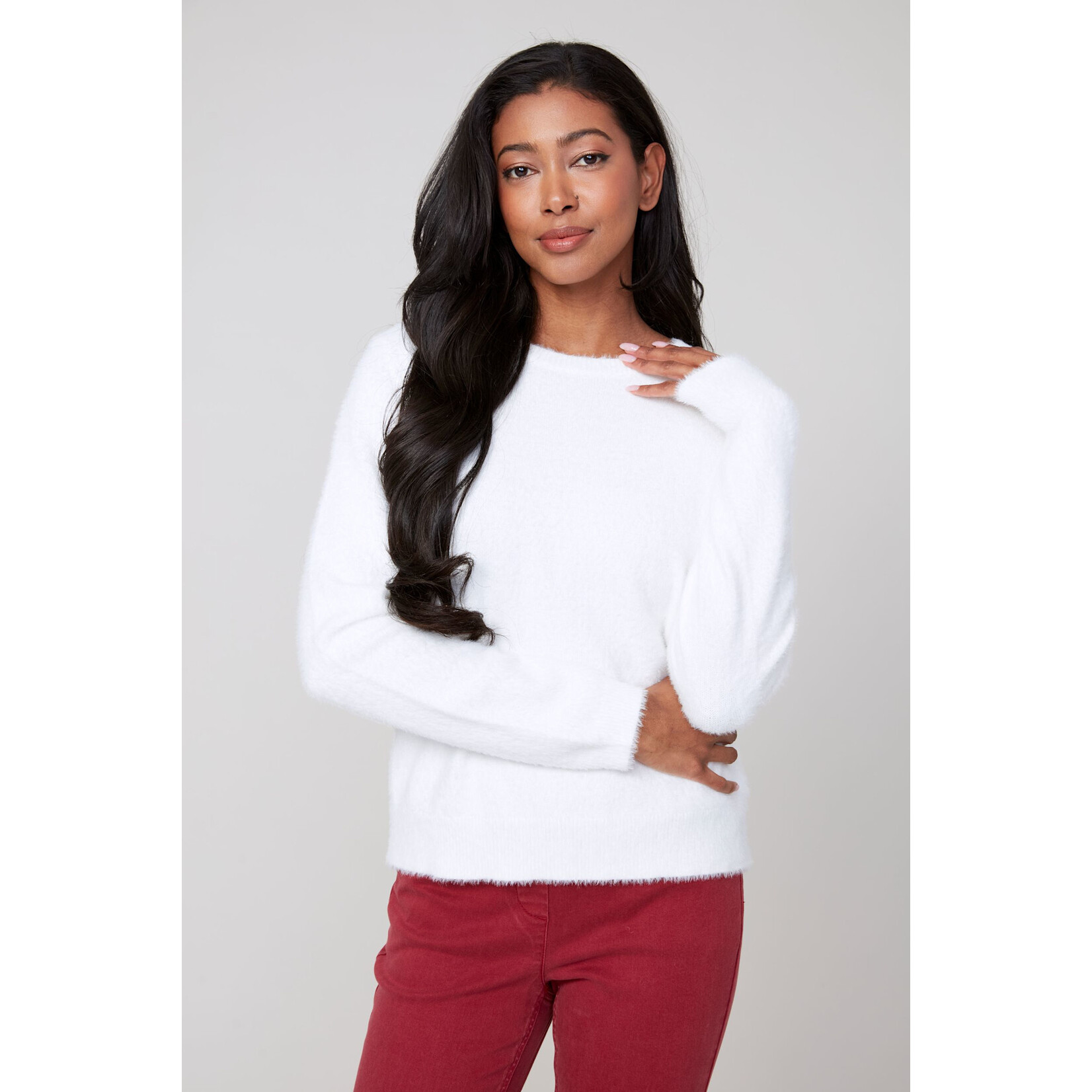 Soft Cozy Crew Knit Sweater in Creme
