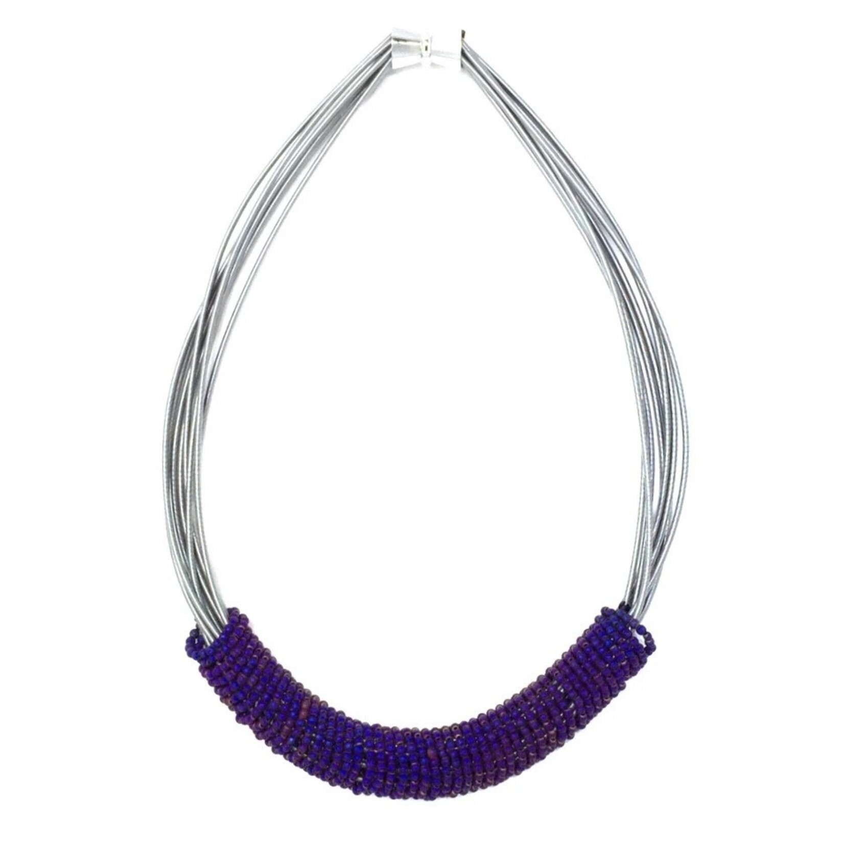 Sea Lily Short Wire w/ Purple Bead Rings Necklace