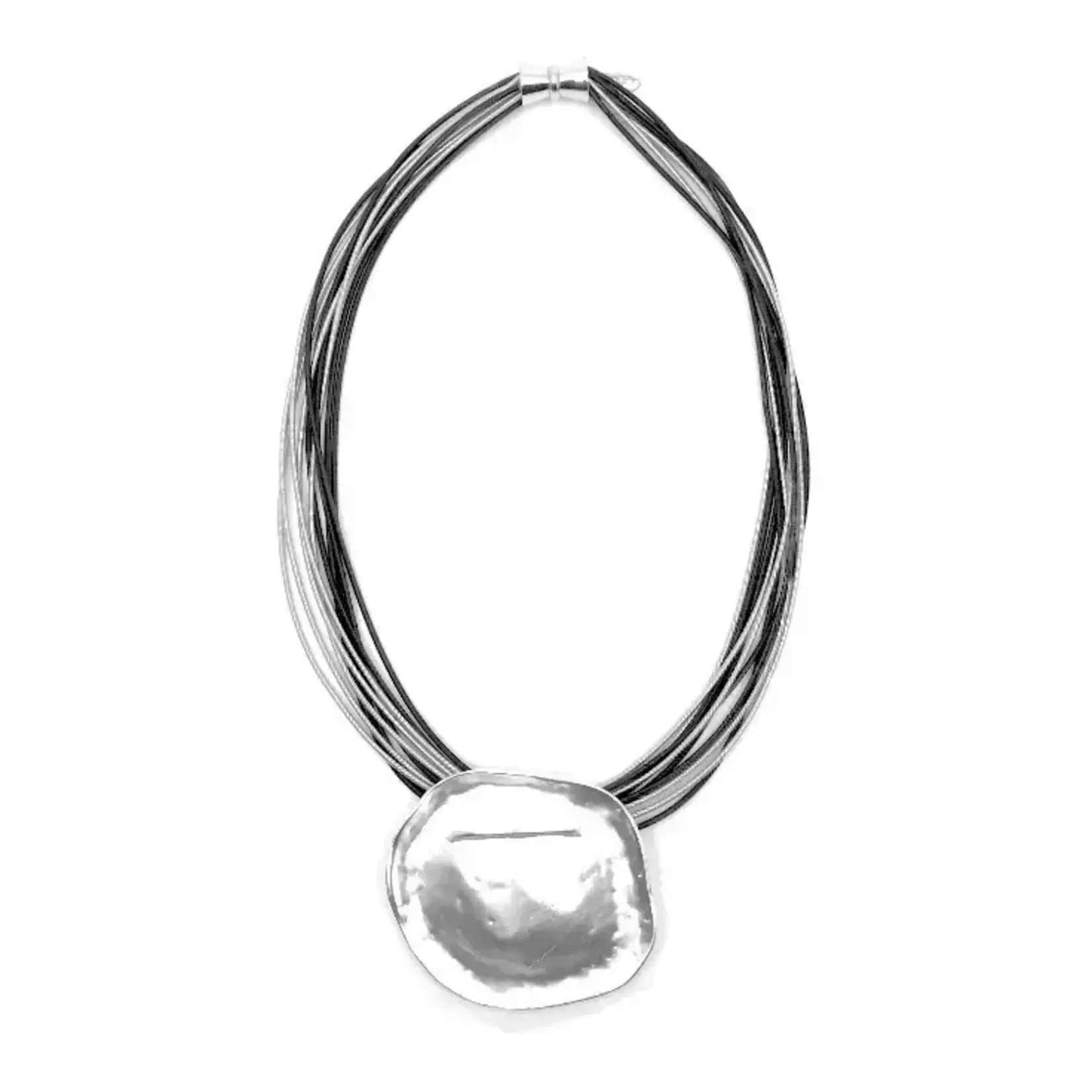 Sea Lily Black and Silver PW Necklace w/ Silver Disc