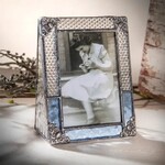 J Devlin Glass Blue Vintage Stained Glass Picture Frame 4x6 vertical
