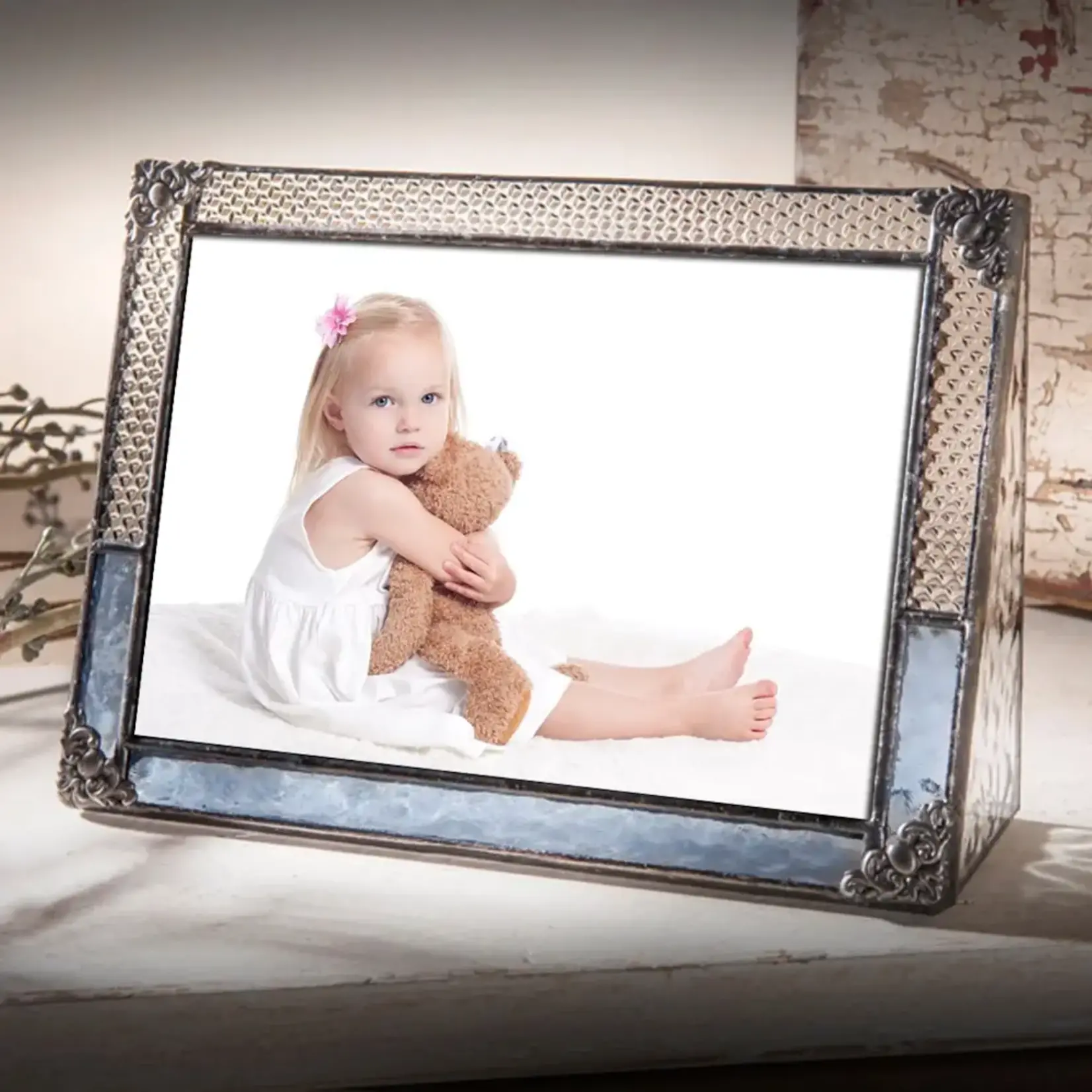 J Devlin Glass Blue Vintage Stained Glass Picture Frame 4x6 Horizontal