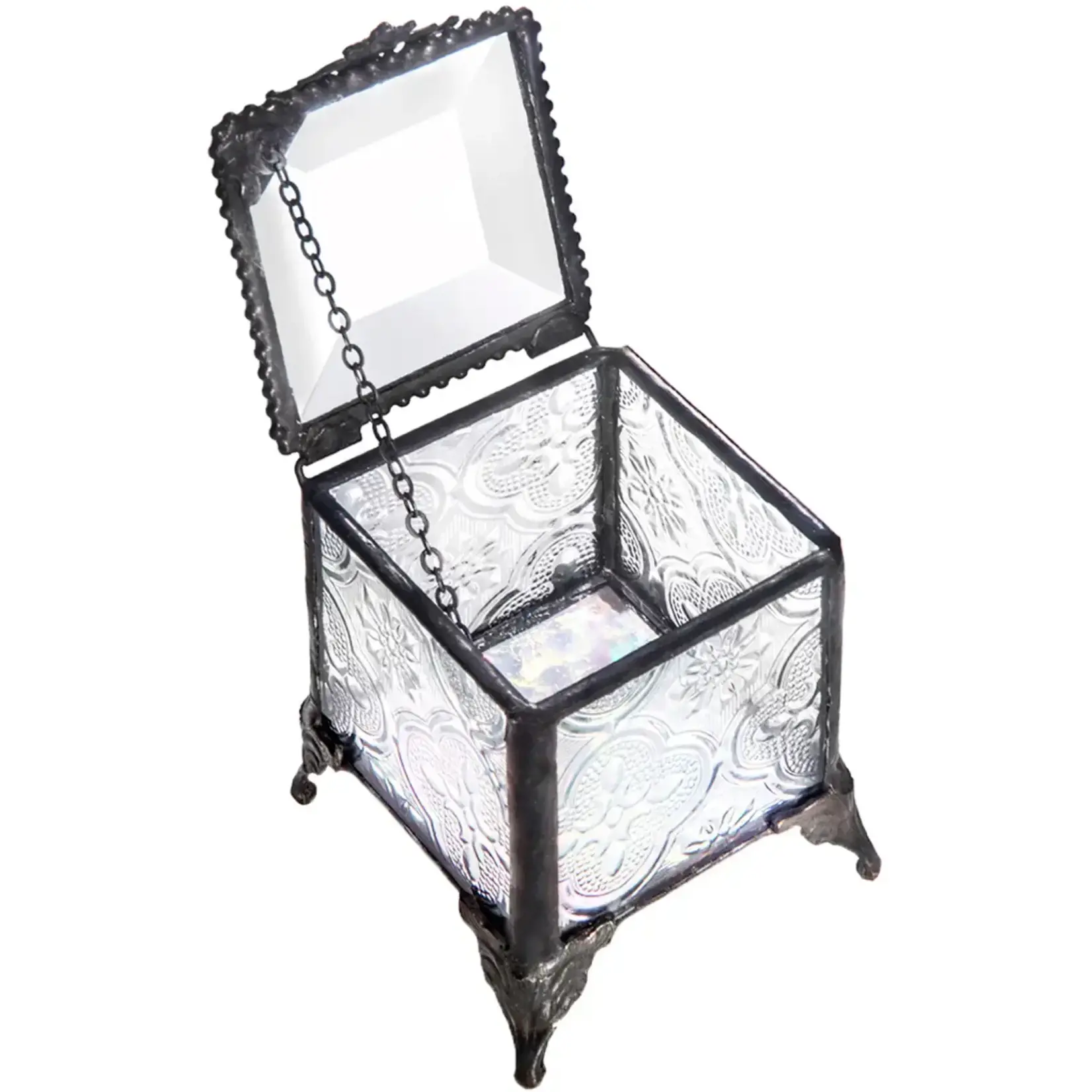 J Devlin Glass Clear Textured Glass Ring Box