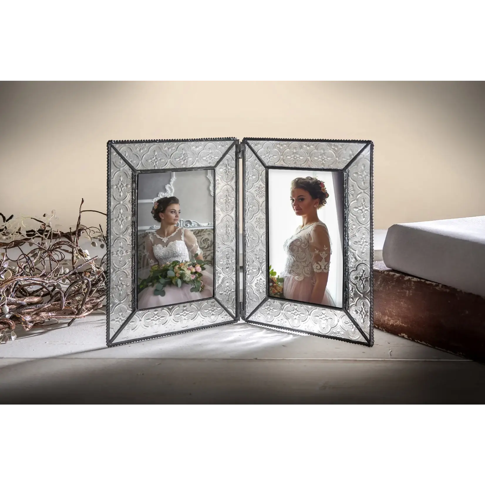 J Devlin Glass Vintage Glass Double Picture Frame 4x6 vertical