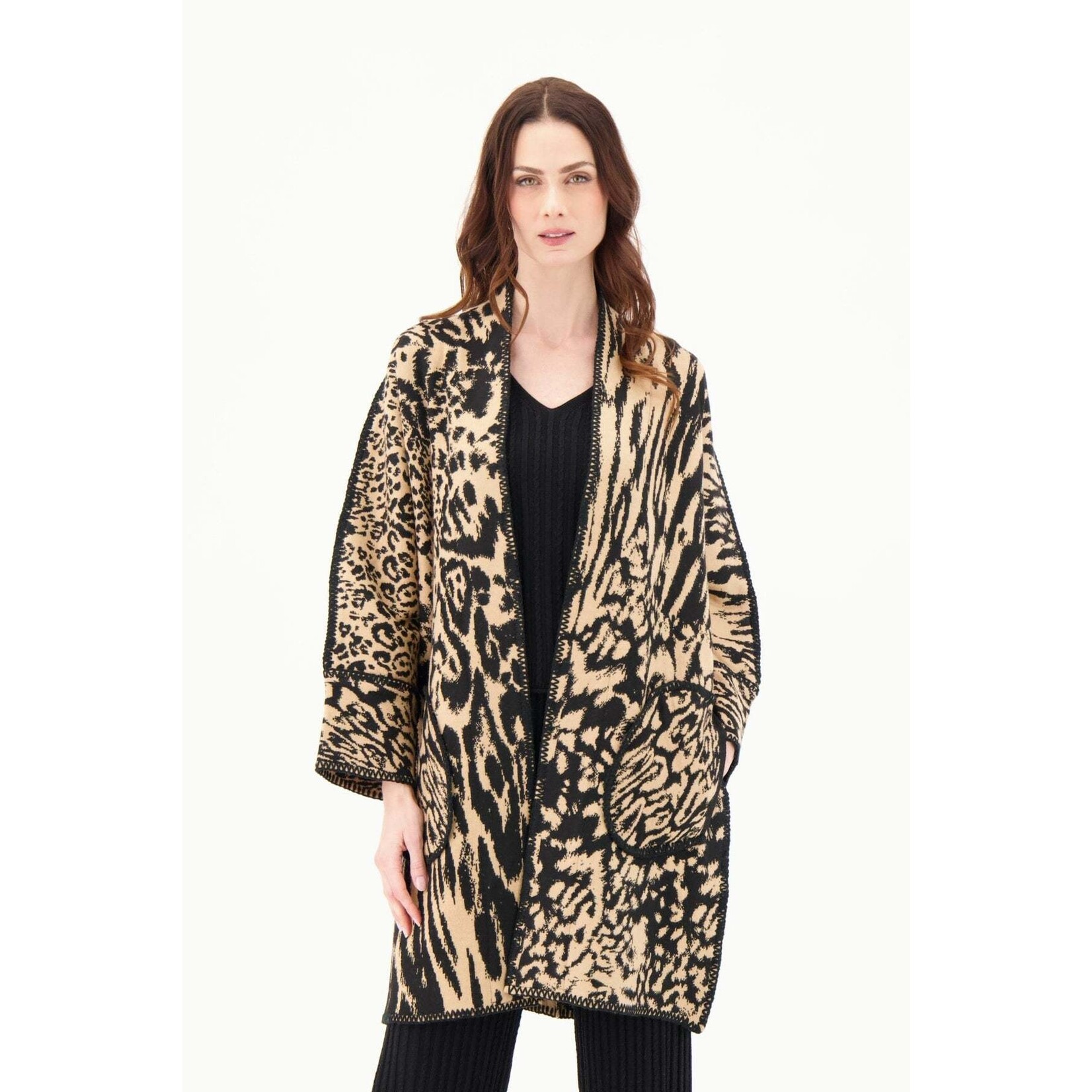 Blanket Stitch Cardigan in Leopard