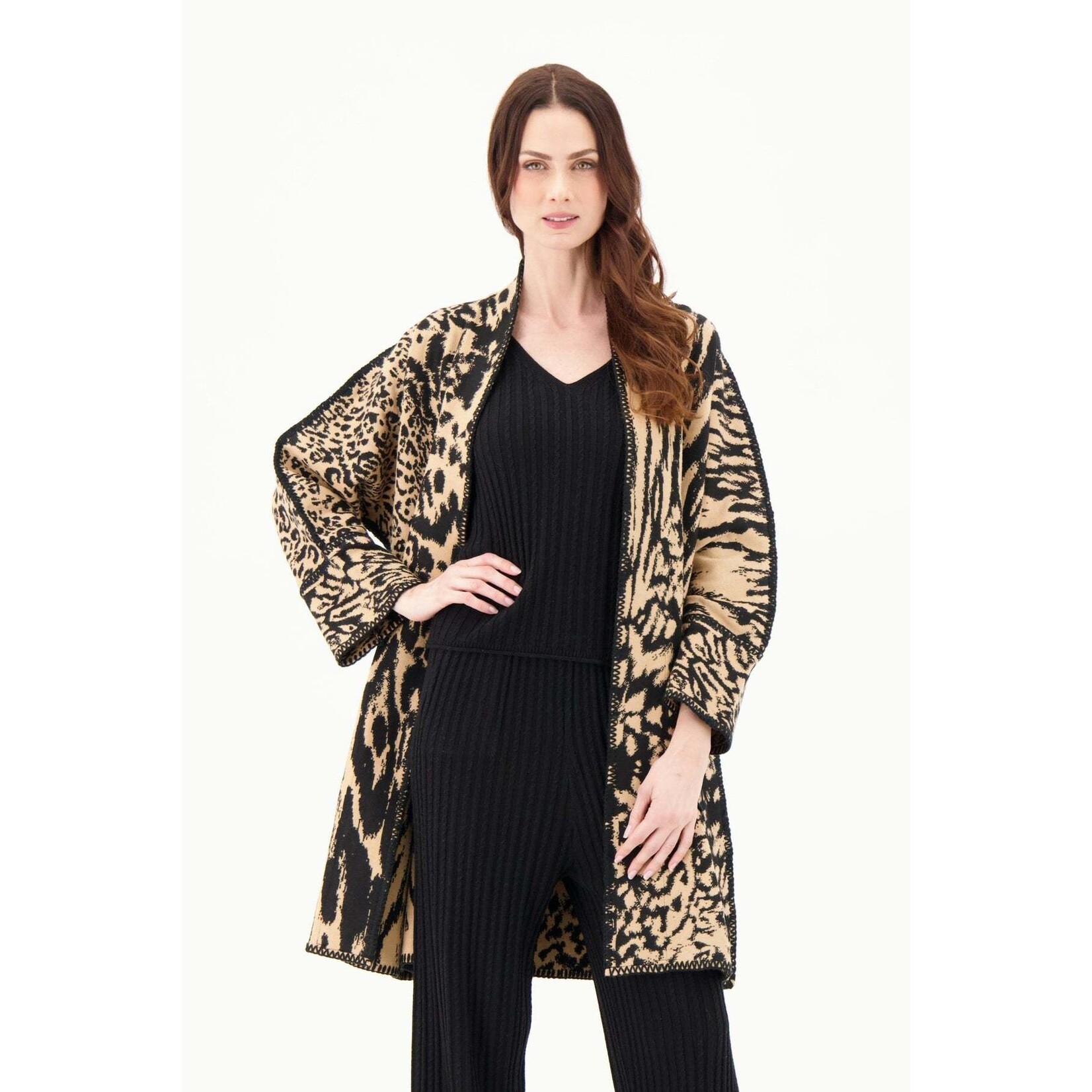 Blanket Stitch Cardigan in Leopard